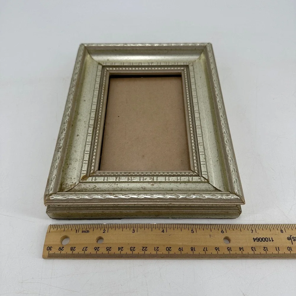 Champagne Silver Ornate Beaded 4x6 Tabletop Picture Frame Vintage Style Decor